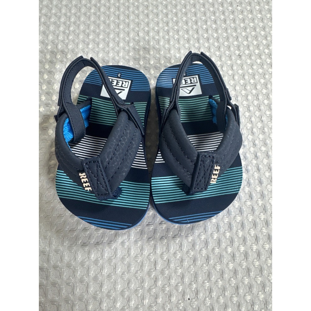 Reef Sandal's 3 Months Little Ahi Navy Blue Teal Striped EUC